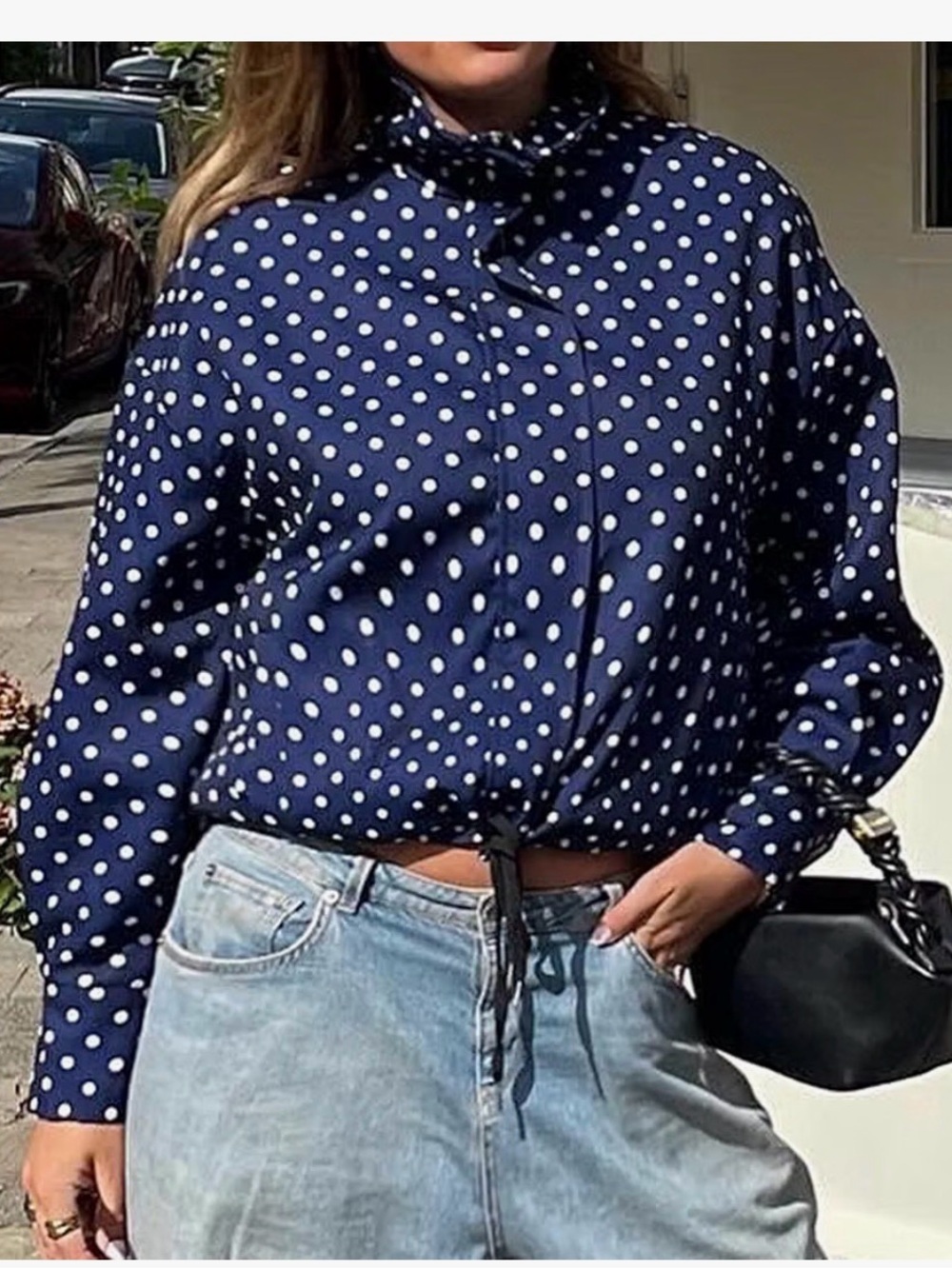 Polka Dot Tie-Hem Women’s coat- Navy White